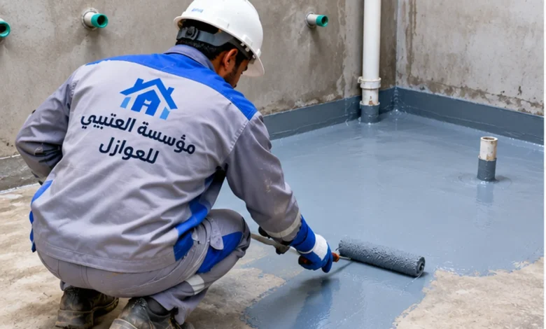 عزل حمامات بينبع باستخدام العزل المائي لأرضيات الحمامات قبل تركيب السيراميك