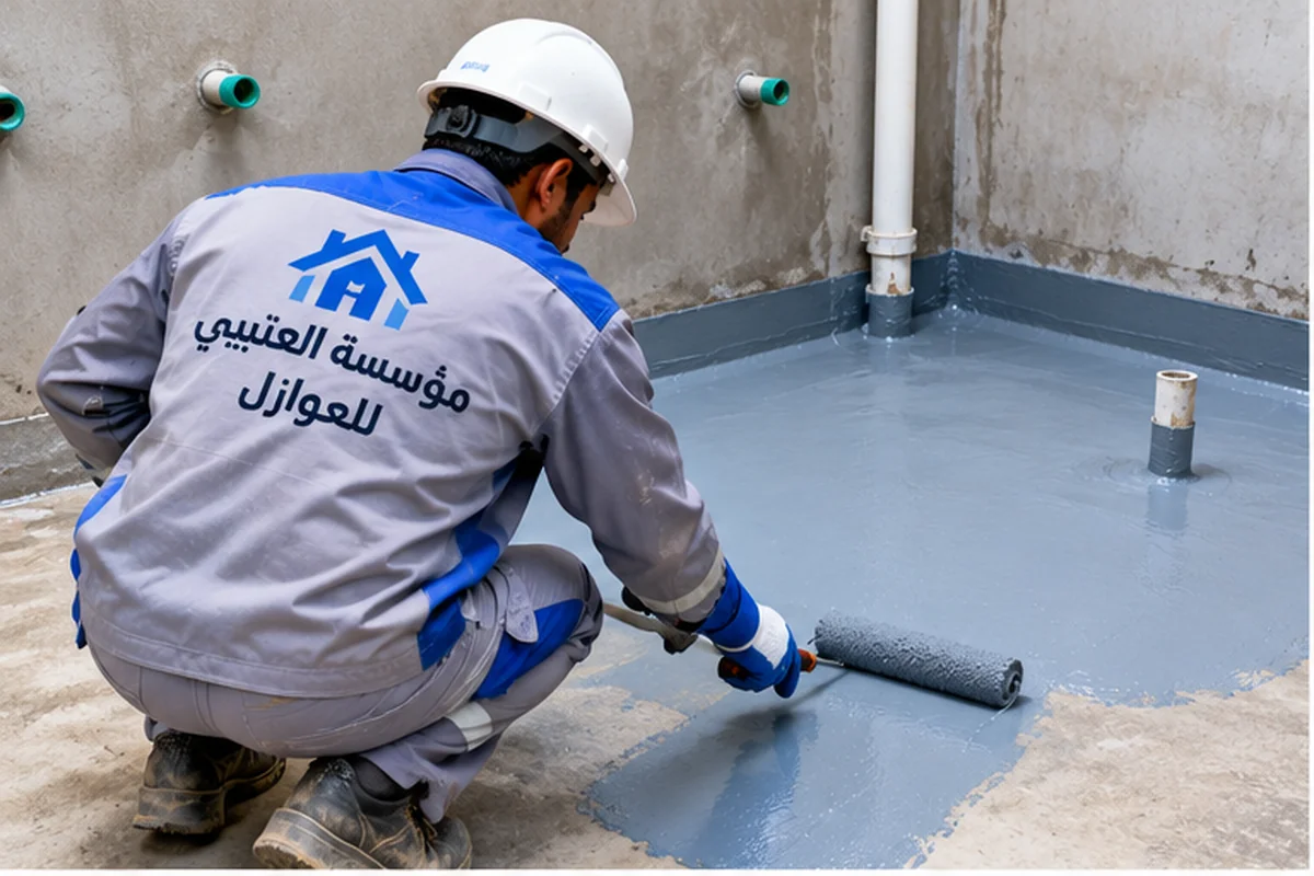 عزل حمامات بينبع باستخدام العزل المائي لأرضيات الحمامات قبل تركيب السيراميك